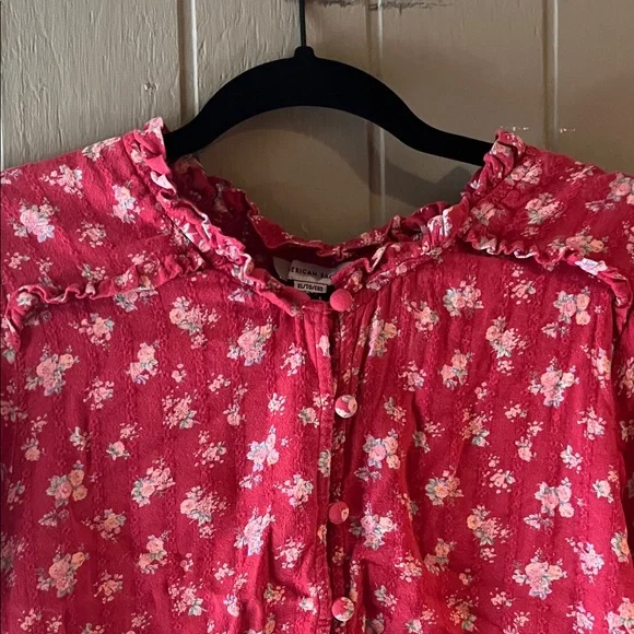 American Eagle Red Floral Blouse Sz XL Button Details - Picture 4 of 5
